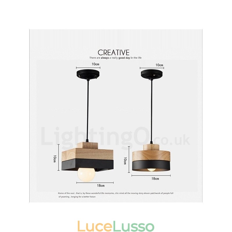 Lampada a sospensione moderna in legno e metallo, contemporanea