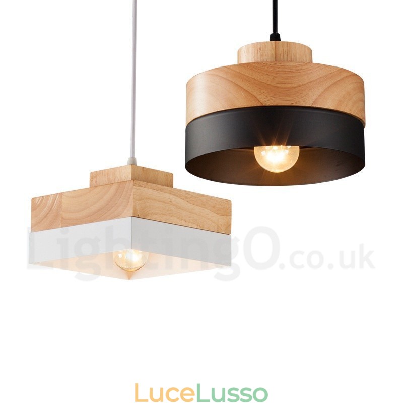 Lampada a sospensione moderna in legno e metallo, contemporanea