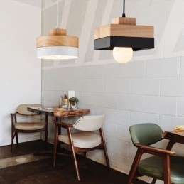 Lampada a sospensione moderna in legno e metallo, contemporanea