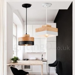 Lampada a sospensione moderna in legno e metallo, contemporanea