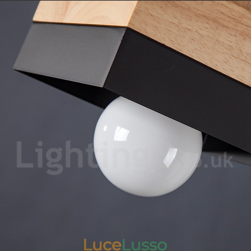 Lampada a sospensione moderna in legno e metallo, contemporanea
