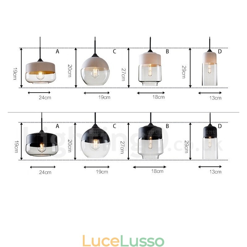 Lampada a sospensione moderna e contemporanea con paralume in vetro