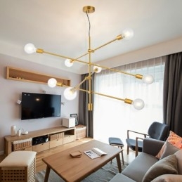 Lampadario in rame a 6 luci con paralume in vetro
