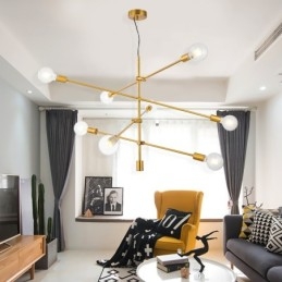 Lampadario in rame a 6 luci con paralume in vetro