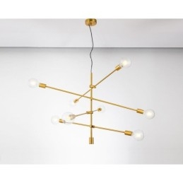 Lampadario in rame a 6 luci con paralume in vetro