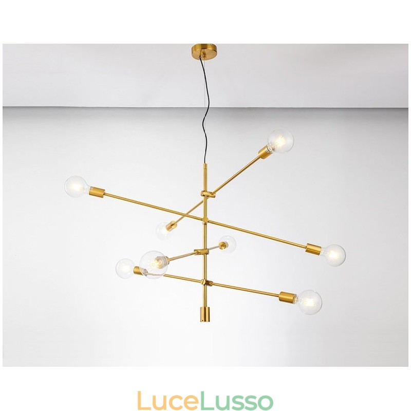 Lampadario in rame a 6 luci con paralume in vetro