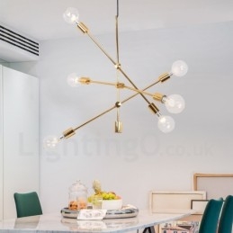 Lampadario in rame a 6 luci con paralume in vetro