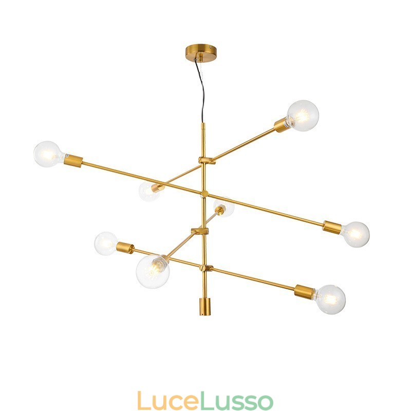 Lampadario in rame a 6 luci con paralume in vetro