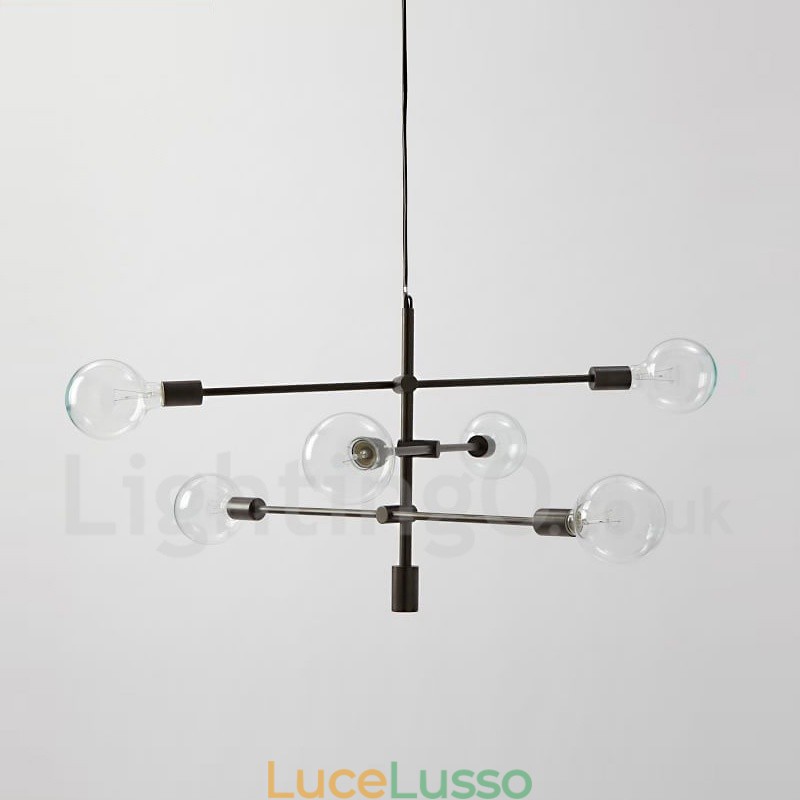 Lampadario in rame a 6 luci con paralume in vetro