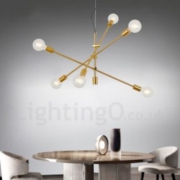 Lampadario in rame a 6 luci con paralume in vetro