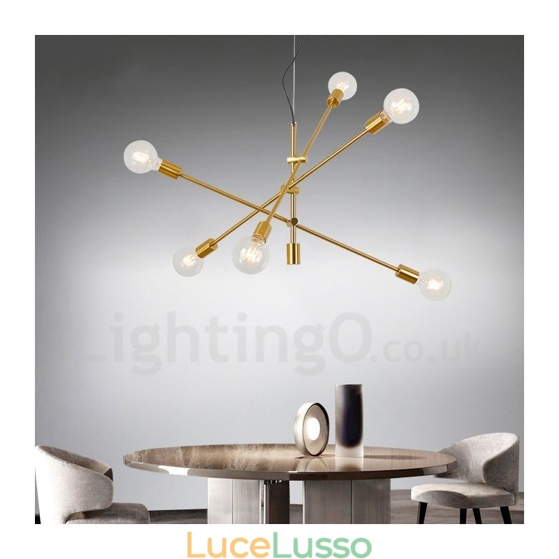 Lampadario in rame a 6 luci con paralume in vetro
