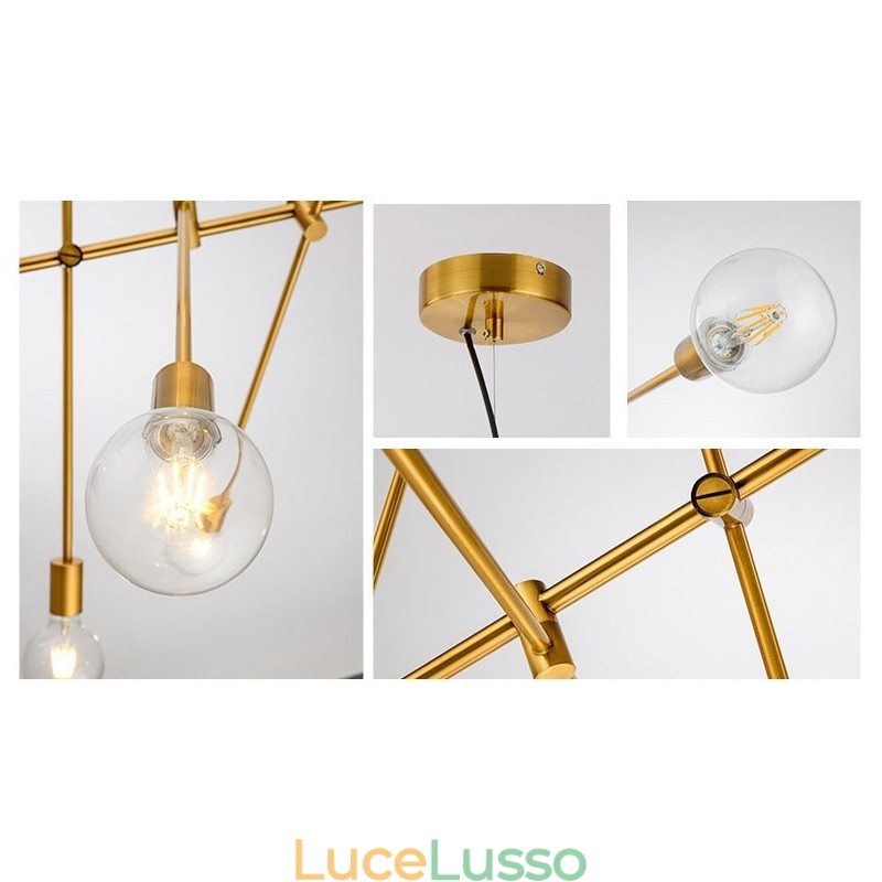 Lampadario in rame a 6 luci con paralume in vetro