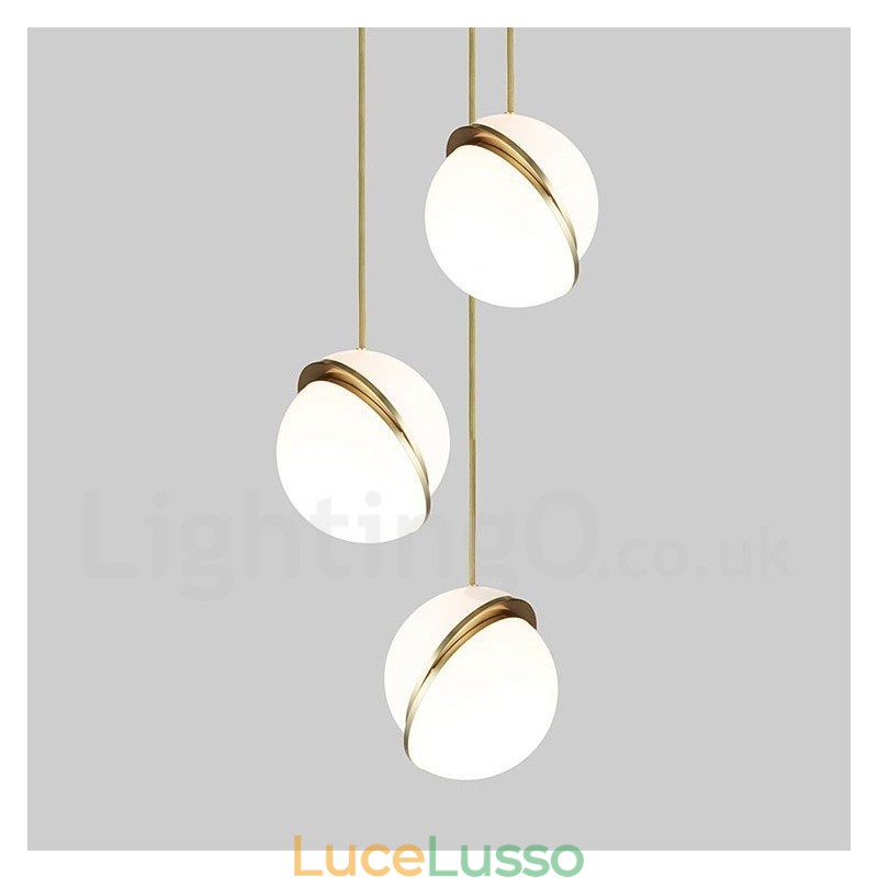 Lampada a sospensione moderna in rame e paralume in vetro