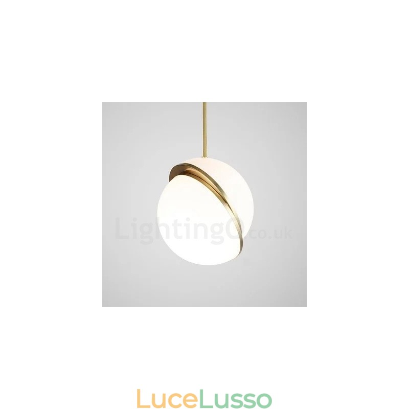 Lampada a sospensione moderna in rame e paralume in vetro