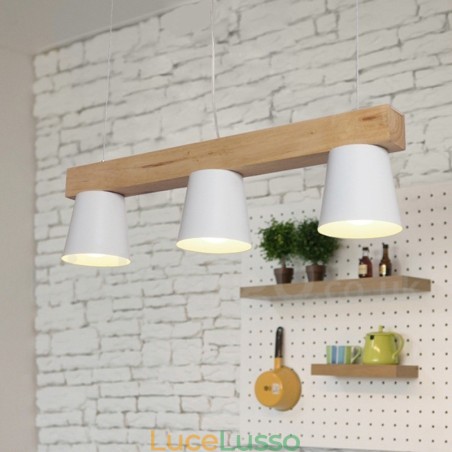 Lampada a sospensione moderna e contemporanea in legno a 3 luci Lampada a sospensione moderna e contemporanea in legno a 3 luci