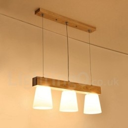 Lampada a sospensione moderna e contemporanea in legno a 3 luci
