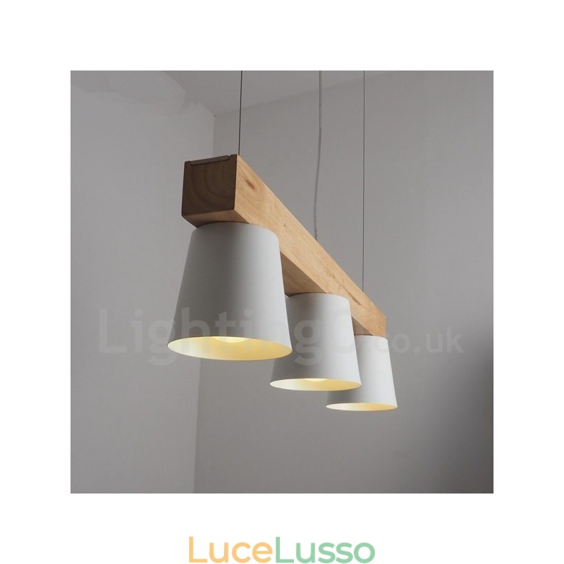 Lampada a sospensione moderna e contemporanea in legno a 3 luci