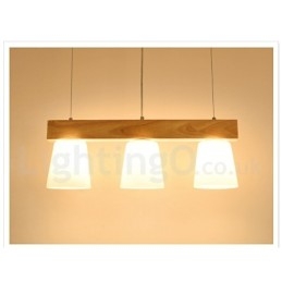 Lampada a sospensione moderna e contemporanea in legno a 3 luci