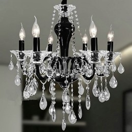 Lampadario in cristallo a 6 luci con accenti di design nero