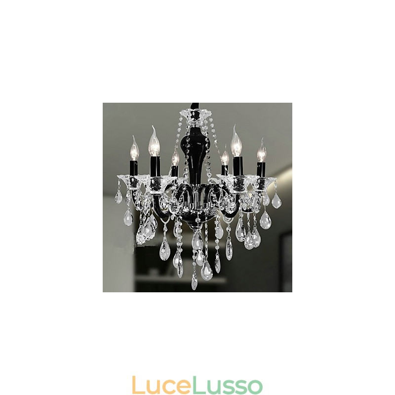 Lampadario in cristallo a 6 luci con accenti di design nero