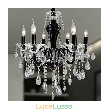 Lampadario in cristallo a 6 luci con accenti di design nero Lampadario in cristallo a 6 luci con accenti di design nero