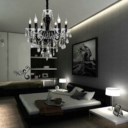 Lampadario in cristallo a 6 luci con accenti di design nero