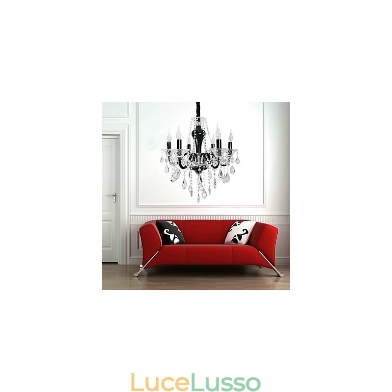 Lampadario in cristallo a 6 luci con accenti di design nero