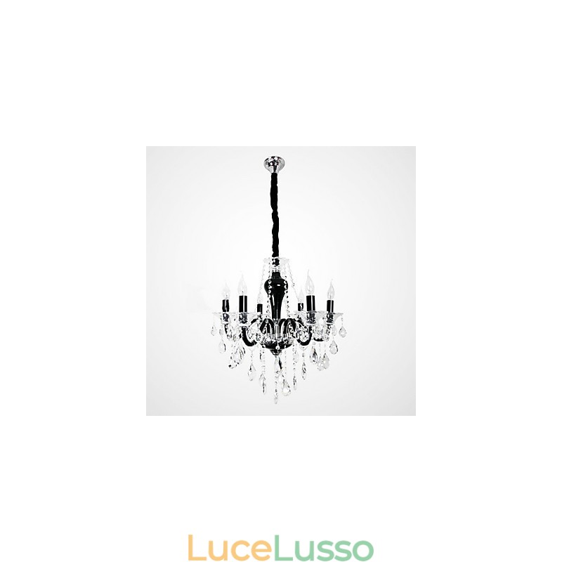 Lampadario in cristallo a 6 luci con accenti di design nero