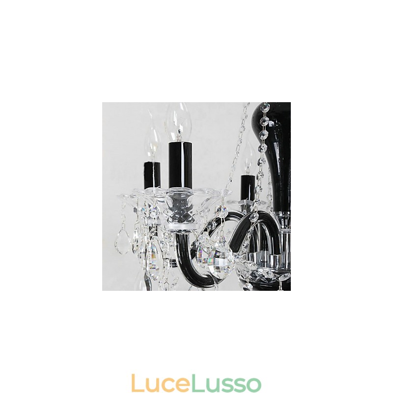 Lampadario in cristallo a 6 luci con accenti di design nero