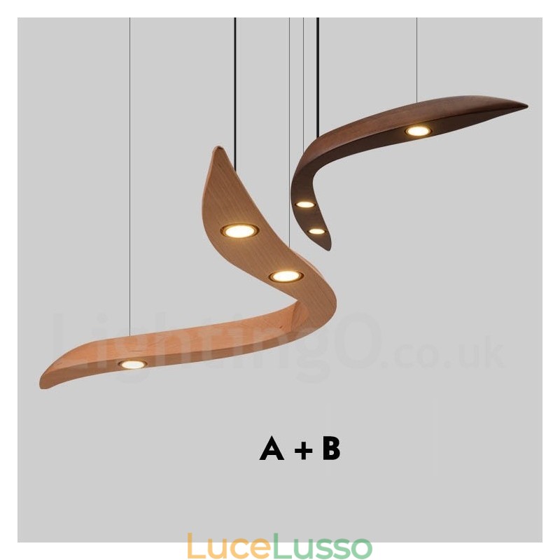 Lampada a sospensione moderna contemporanea in legno a 3 luci