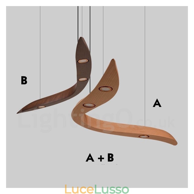 Lampada a sospensione moderna contemporanea in legno a 3 luci