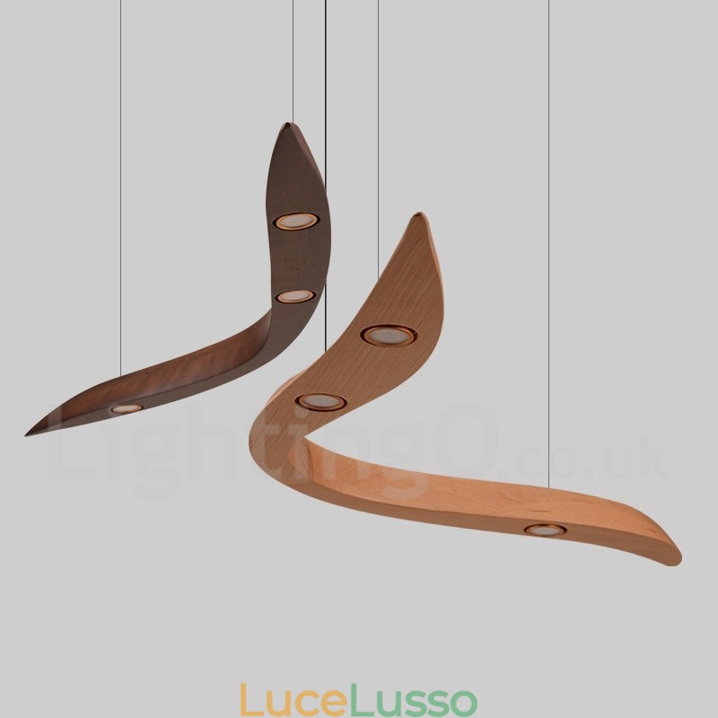 Lampada a sospensione moderna contemporanea in legno a 3 luci