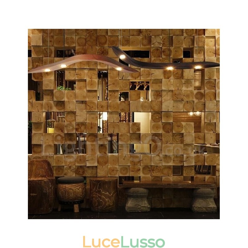 Lampada a sospensione moderna contemporanea in legno a 3 luci