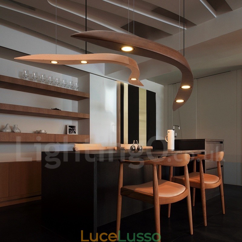 Lampada a sospensione moderna contemporanea in legno a 3 luci