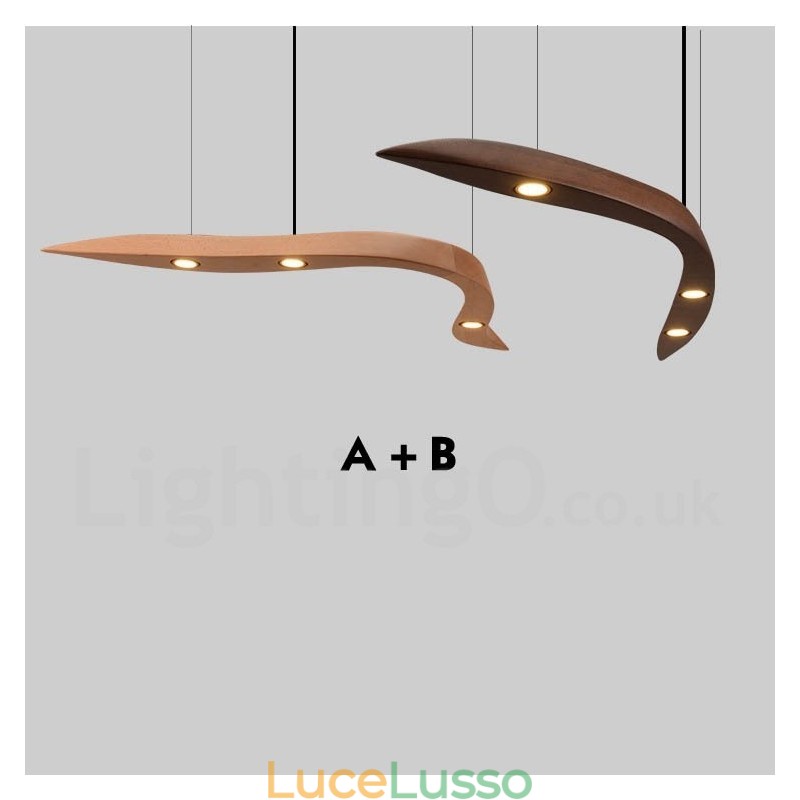 Lampada a sospensione moderna contemporanea in legno a 3 luci