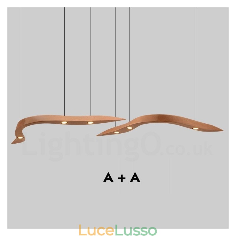 Lampada a sospensione moderna contemporanea in legno a 3 luci
