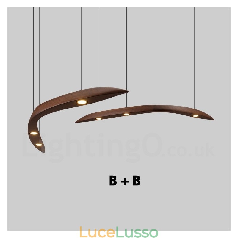 Lampada a sospensione moderna contemporanea in legno a 3 luci