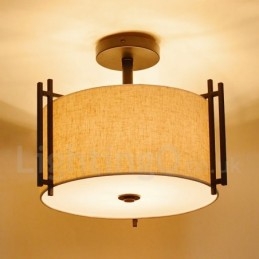 Lampada a sospensione rustica in metallo con paralume in tessuto