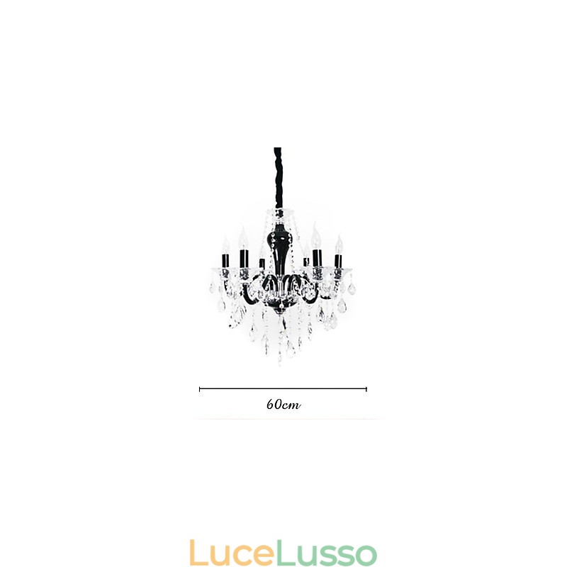 Lampadario in cristallo a 6 luci con accenti di design nero
