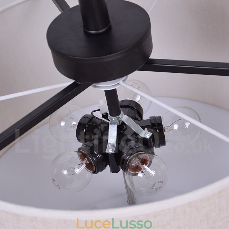 Lampada a sospensione rustica in metallo con paralume in tessuto