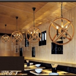 Lampada a sospensione vintage a 3 luci in corda di canapa Country