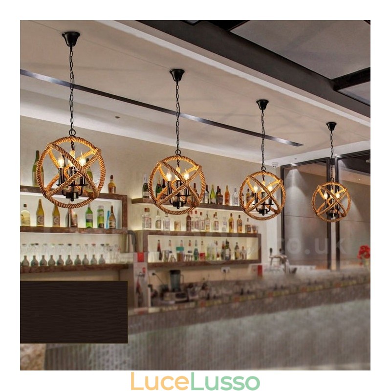 Lampada a sospensione vintage a 3 luci in corda di canapa Country