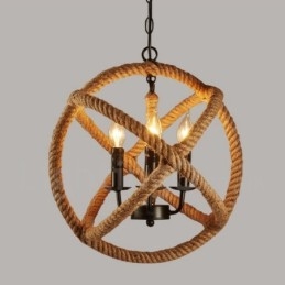 Lampada a sospensione vintage a 3 luci in corda di canapa Country