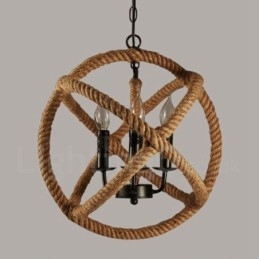 Lampada a sospensione vintage a 3 luci in corda di canapa Country