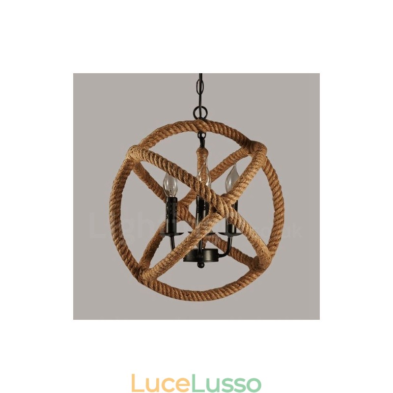 Lampada a sospensione vintage a 3 luci in corda di canapa Country