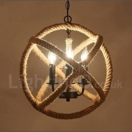 Lampada a sospensione vintage a 3 luci in corda di canapa Country