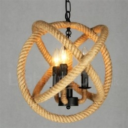Lampada a sospensione vintage a 3 luci in corda di canapa Country