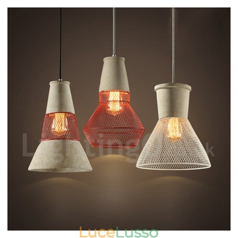 1 luce pendente rustica in metallo e cemento