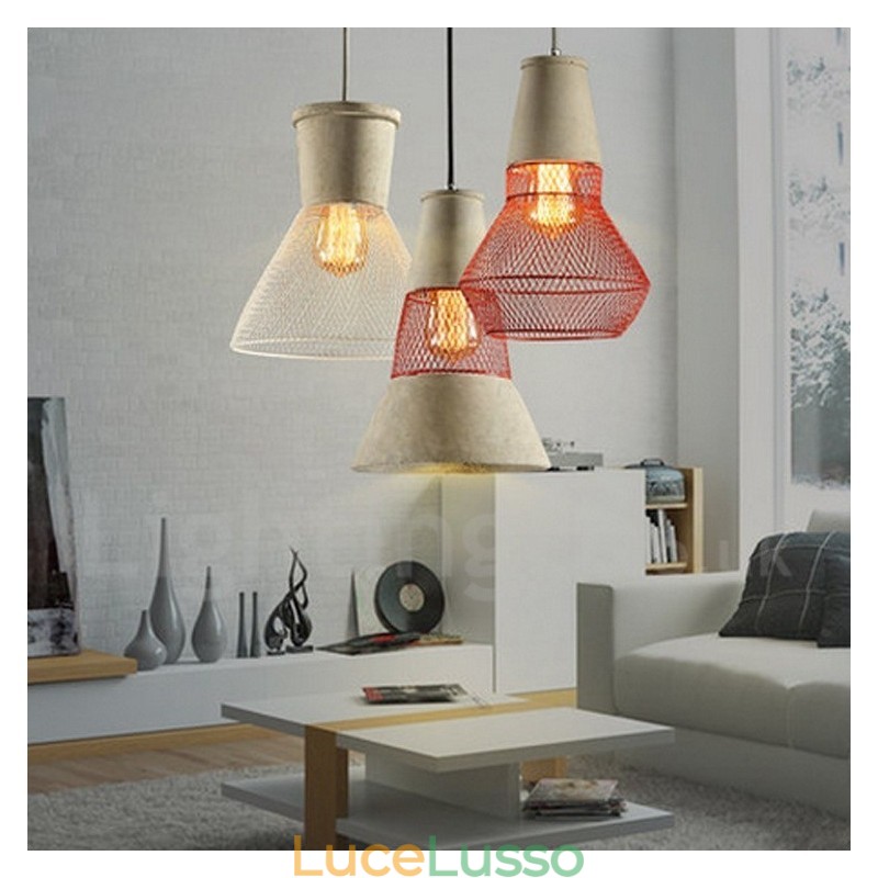1 luce pendente rustica in metallo e cemento