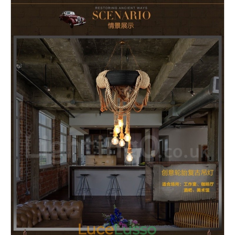 Lampada a sospensione Country Vintage a 6 luci
